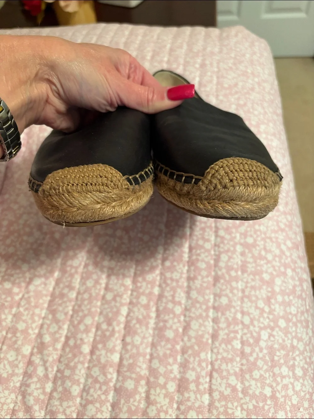 Sam Edelman Black Leather Slip-On Espadrilles with Jute Toe